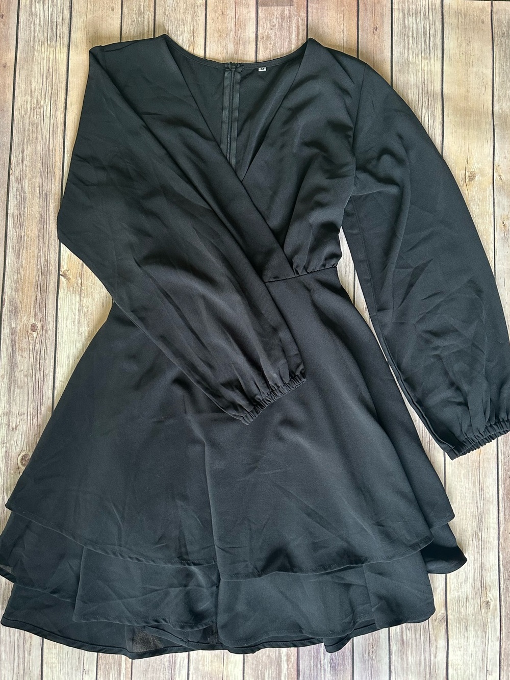 NWOT Black Long-Sleeve Wrap Skater Dress - Women